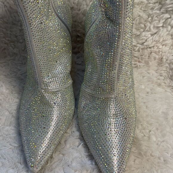 Moda Tope synthetic Silver Rhinestones Ankle Boots pointed toe side zipper SZ9.5 - Picture 10 of 16